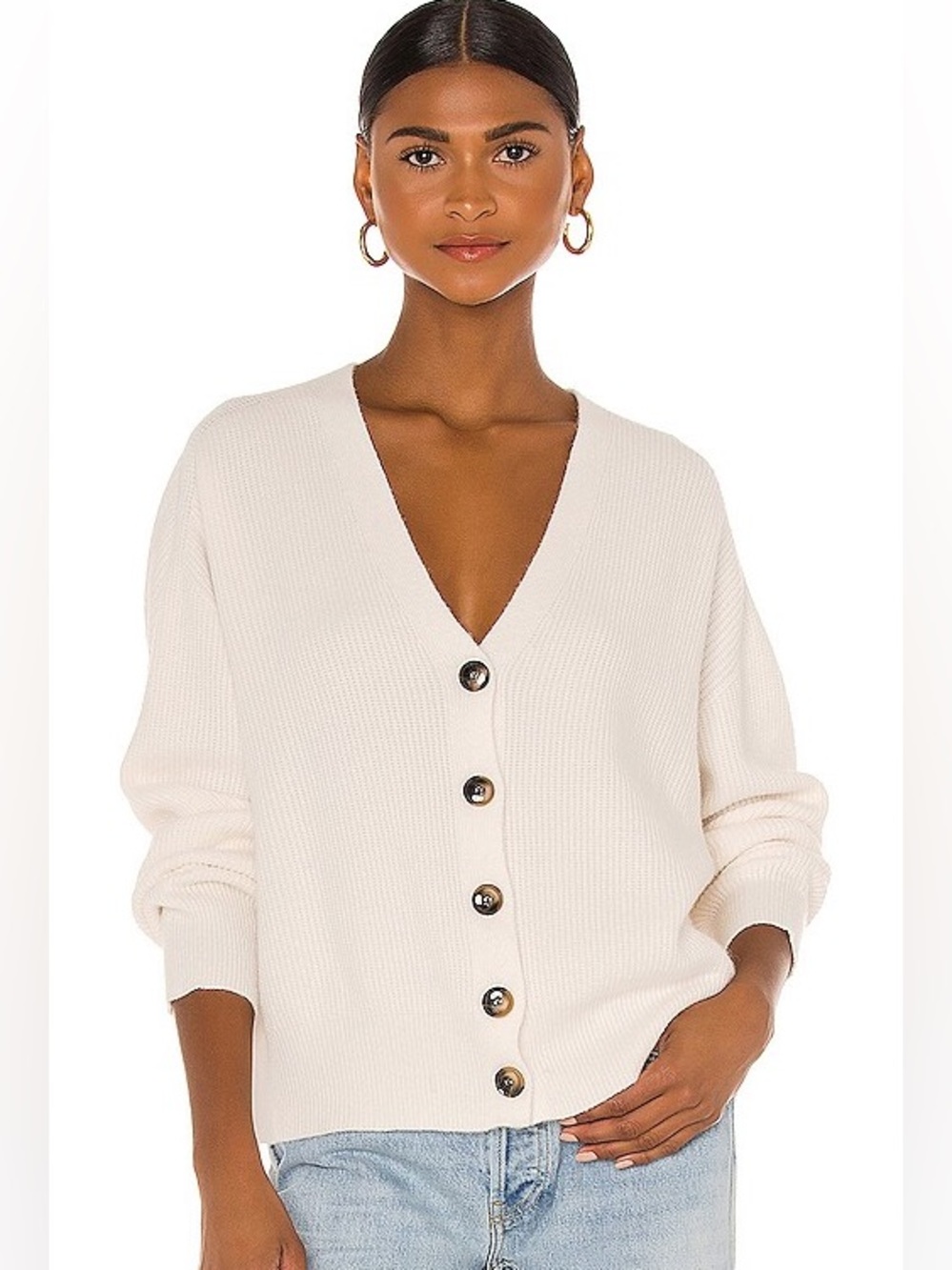 Apparis Women’s Off-White Ribbed Button-Up Cardigan Size M